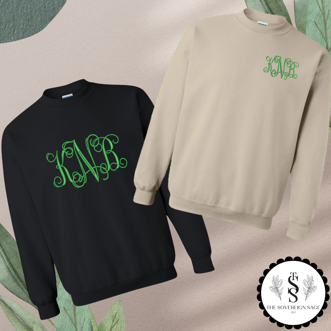 Adult Triple Initial Monogram Crewneck